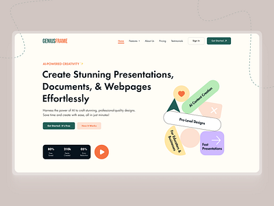 GeniusFrame - AI Presentation Maker Design Concept aidesign branding creativetech documentdesign figma figmadesign geniusframe presentationdesign uidesign uiux webdesign