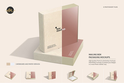 Mailing Box Packaging Mockups 3d box packaging branding craft paper delivery box eco friendly identity logistics mailing box mailing box packaging mockups mock up mockup packing postal box recycled shipping shipping box