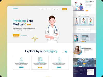 MadiAid - Medical Landing Page branding creative interface design dribbbleshots. dribble portfolio ui