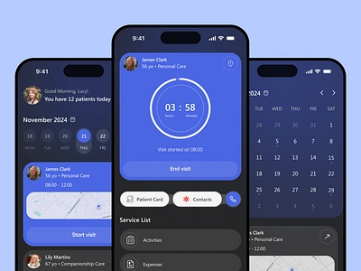 TakeCare - Medical Mobile App app calendar card care clean concept darkmode healthcare ios medical mental mobile notifications patient planning schedule timer ui ux visit