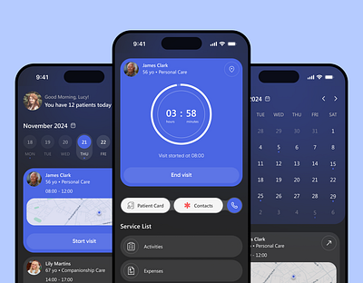 TakeCare - Medical Mobile App app calendar card care clean concept darkmode healthcare ios medical mental mobile notifications patient planning schedule timer ui ux visit