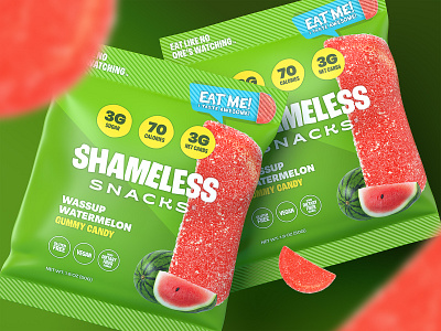 Shameless Snacks Watermelon Gummies candy gummies gummy gummy candy gummy packaging packaging packaging design watermelon