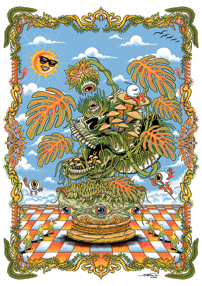 Madness Ecology 🌱 blue sky eyes flowers flyer freelance illustration illustrator mushroom naturalistic nature plants poster poster art poster design psychedelic skeleton skull trippy vines weeds