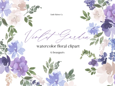 Violet Garden Watercolor Floral Clipart . floral clipart