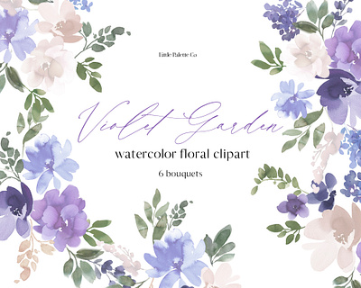 Violet Garden Watercolor Floral Clipart . floral clipart