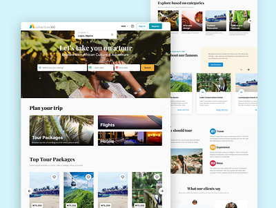 Adventure360 - Travel Landing Page adventure booking culture destination flight homepage hotels landing page lifestyle product design tourism travel vacation web website
