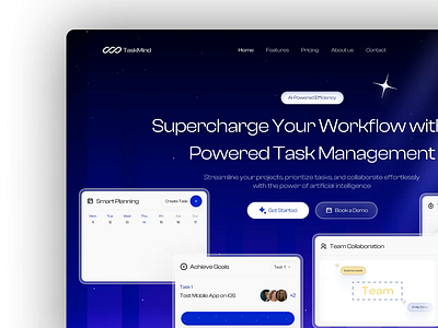 AI Task Management 3d ai animation application bento card clean dynamic dynamic hero hero landing page minimal motion ui web design