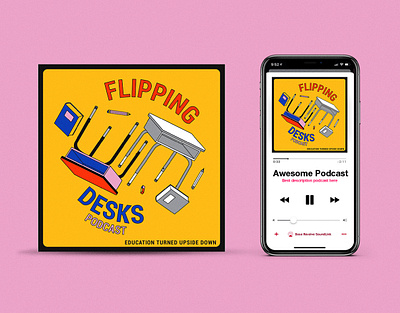 Flipping Desks Podcast Cover Art art branding clean cover graphic design ill illustration lineart marketing podcast vector web