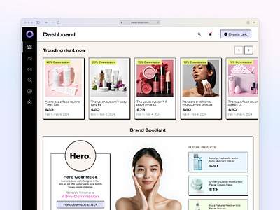 E-commerce Product Dashboard affiliate dashboard affiliate marketing clean ui commission tracker dashboard design e commerce minimal design modern design online shopping product spotlight trendy products ui design user interface web app web interface