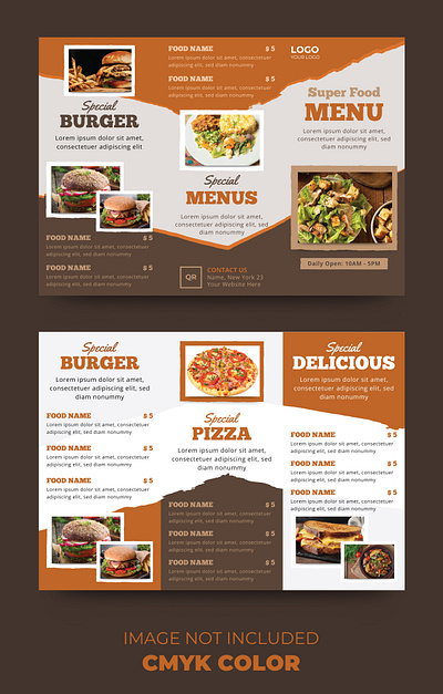 Fast food menu design template for restaurant trifold american