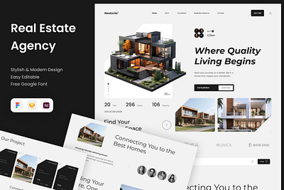 Nestoria - Real estate agency website architect business interior landing page property real estate ui ux website