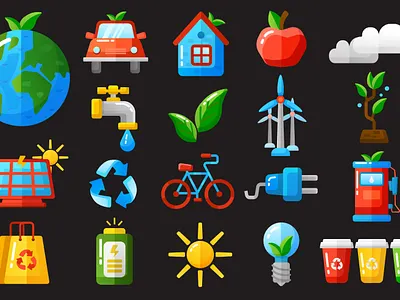 Eco icons 2d illustration adobe illustrator design digital illustration earth eco ecology energy flat graphic green icon illustration nature vector vector art