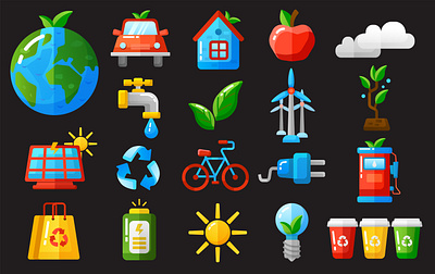 Eco icons 2d illustration adobe illustrator design digital illustration earth eco ecology energy flat graphic green icon illustration nature vector vector art