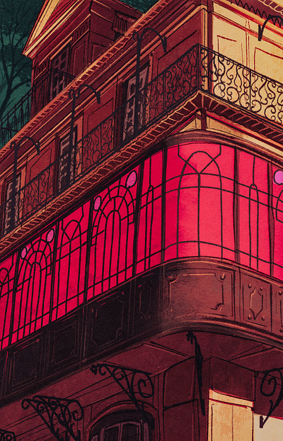 Lisbon, Portugal 2d architecture building digital painting eu europe house illustration landscape lisbon night portugal procreate retro spooky travel vintage window