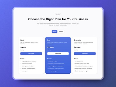 Pricing Page - HR Management app design booking app clean creative design hr management landing page pricing page ui website