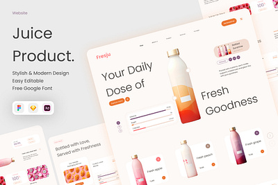 Fresju - Bottle juice product website bottle drink e commerce landing page marketplace product product display ui website