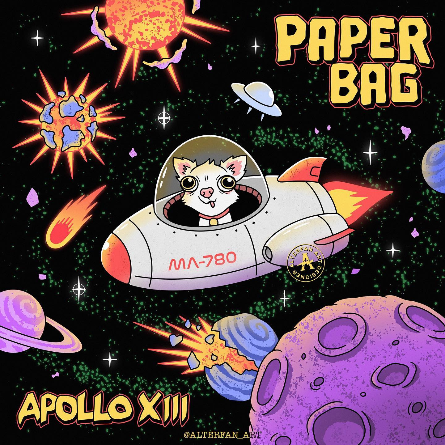 APOLLO XIII alterfan alterfan art animal artist cosmos cover artist coverart design dog graphic design illustration logo music band pet planets rocket space spaceship ufo universe