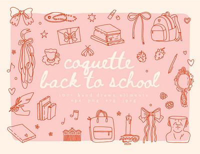 Back to school collection back to school bow cartoon coquette creative market cute design illustration pink vector vintage