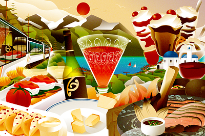 Food & Wine "Where We're Eating" collage editorial illustration food illustration wine world foods