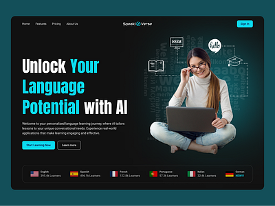 Hero Section for AI Learning Platform ai landingpage learning lenguages uidesign uxdesign webdesign