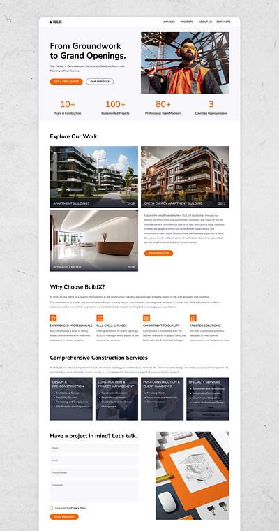 Website for a construction company construction landing page ui ui design website