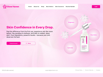 Skincare Landing Page 🌸🧴 beauty branding designer face figma freshlook glow graphic design hydrates landing page nourishes pure ingredients skin skincare smooths uiux design whitening serum