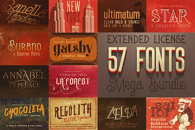 SALE Fonts MegaBundle - 57 Fonts branding classic cool font creative decorative decorative font dirty grunge grunge font headline ornamental font retro sale fonts megabundle 57 fonts typeface typography vintage vintage font