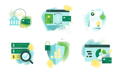 Financial Spot Illustrations - Set 2 app branding credit card design financial flat icon icons illustration money payment tech texture ui vector