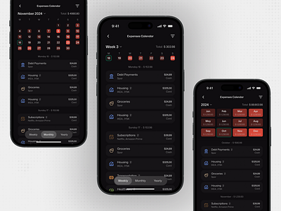 Arka - Expenses Calendar Preview blur calendar card dark darkui expenses ios minimal savings