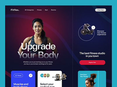 Fitness Website Design branding coach fitness fitness landing page fitness website graphic design gym gym landing page gym website header design health home landing page minimal modern sports training web design workout yoga