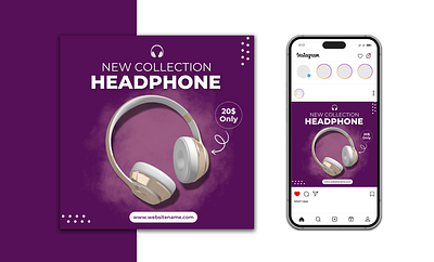 Headphone Social Media Post Design adobe photosop design graphic design social media post