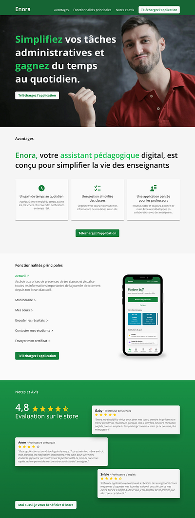 One page Enora app design mobile onepage school ui ux