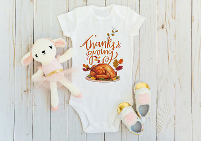 Adorable Thanksgiving Onesie Design Baby's First Holiday Outfit babyclothing babyoutfit design graphicdesign holidayfashion t shirt design thanksgiving thanksgivingdesign tshirt turky