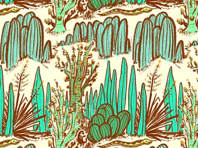Desert Landscape Pattern cacti cactus desert fabric graphic design patterns succulents surface design wallpaper