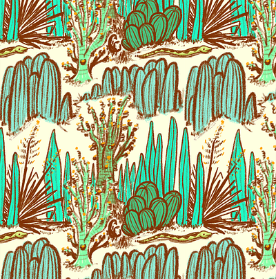 Desert Landscape Pattern cacti cactus desert fabric graphic design patterns succulents surface design wallpaper