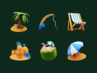 Summer 3D Icon 3d icons coconut holiday illustration render sea vitamin sea