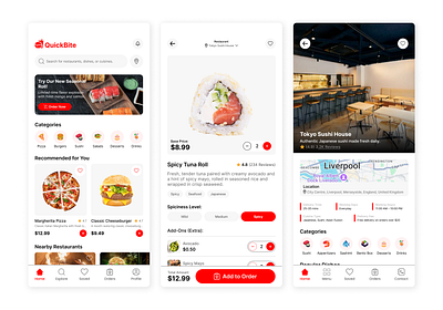 QuickBite App Design – Home, Item Details, & Restaurant Profile app delivery design ecommerce figma food marketting mobile app online order ui ux