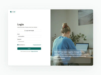 Login - PDF BFF clean form log in login minimal product design saas sign in signin testimonial ui web app