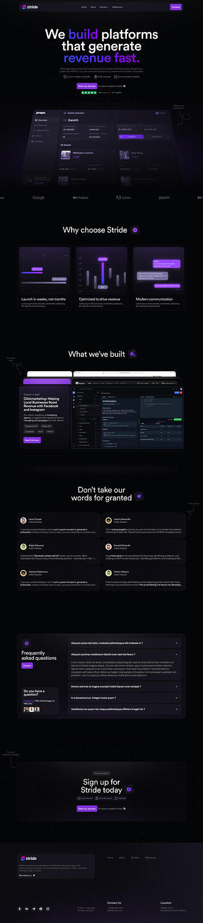 Landing page for Stride dark design figma landing page linear modern saas ui ux website