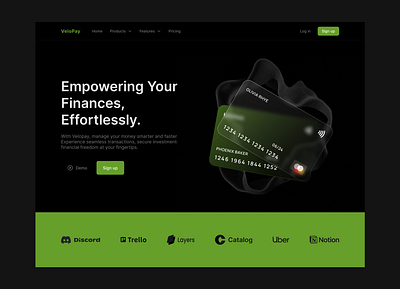 Velopay- Landing Page - Hero Section animation fintech herosection landingpage motion graphics ui uidesign website websiteui