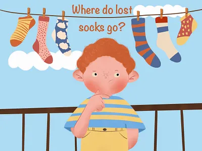 Children story illustration where do lost socks go ? ai book character design digital art graphic design illustration procreate