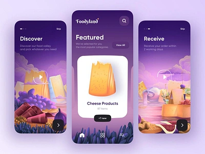 Foodyland - Food App branding creative interface design dribbbleshots. dribble portfolio graphic design illustration ui