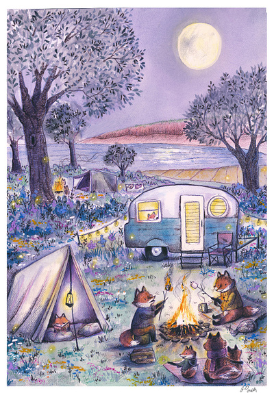 Family Camp art fox foxes illustration paint traditional