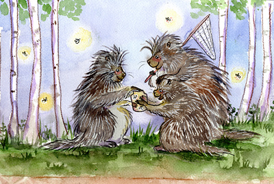 Porcupine fam art cozy family illustration