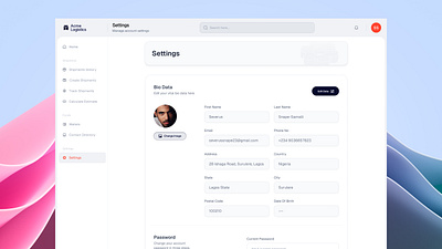 Settings Page app figma hire hire product design hire web designer logistic company logistic platform logistic service logistics logistics app product design profile settings settings ui ui design ui ux uiux ux design web app work for hire