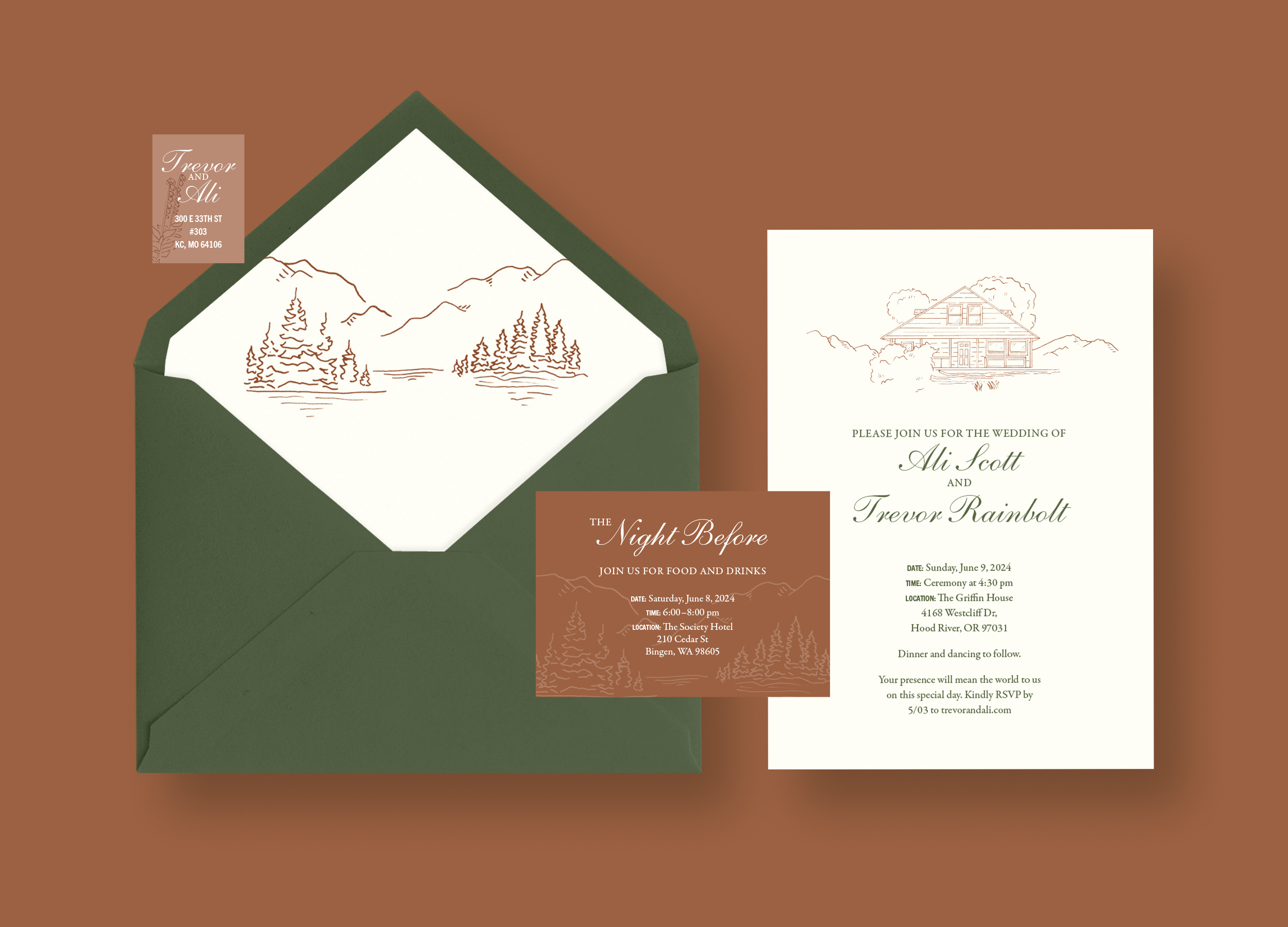 Pacific Northwest Wedding Invites branding event graphic design hood river identity illustration invitations oregon pacific northwest paper pnw print wedding