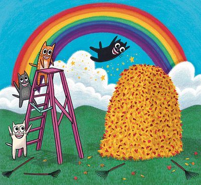 Rainbow Cats in Fall childrens books illustration kid lit