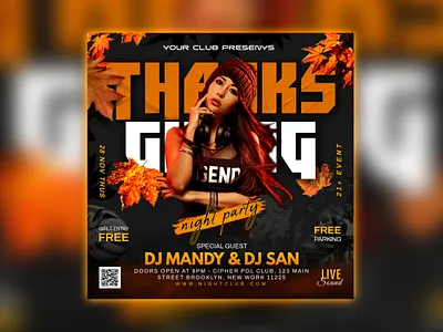 Thanksgiving night party flyer minimalist design