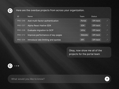 Generative Project Management Interface ai bot chat conversational dynamic generative projects ui