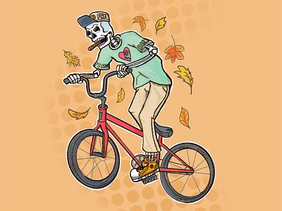 Autumn is over autumn biking bmx illustration skeleton sketch